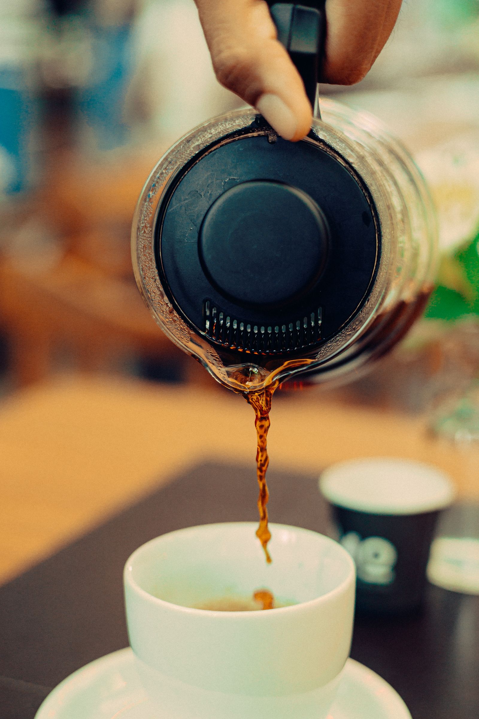 Coffee brewing and dripping from a Hario V60 pour over