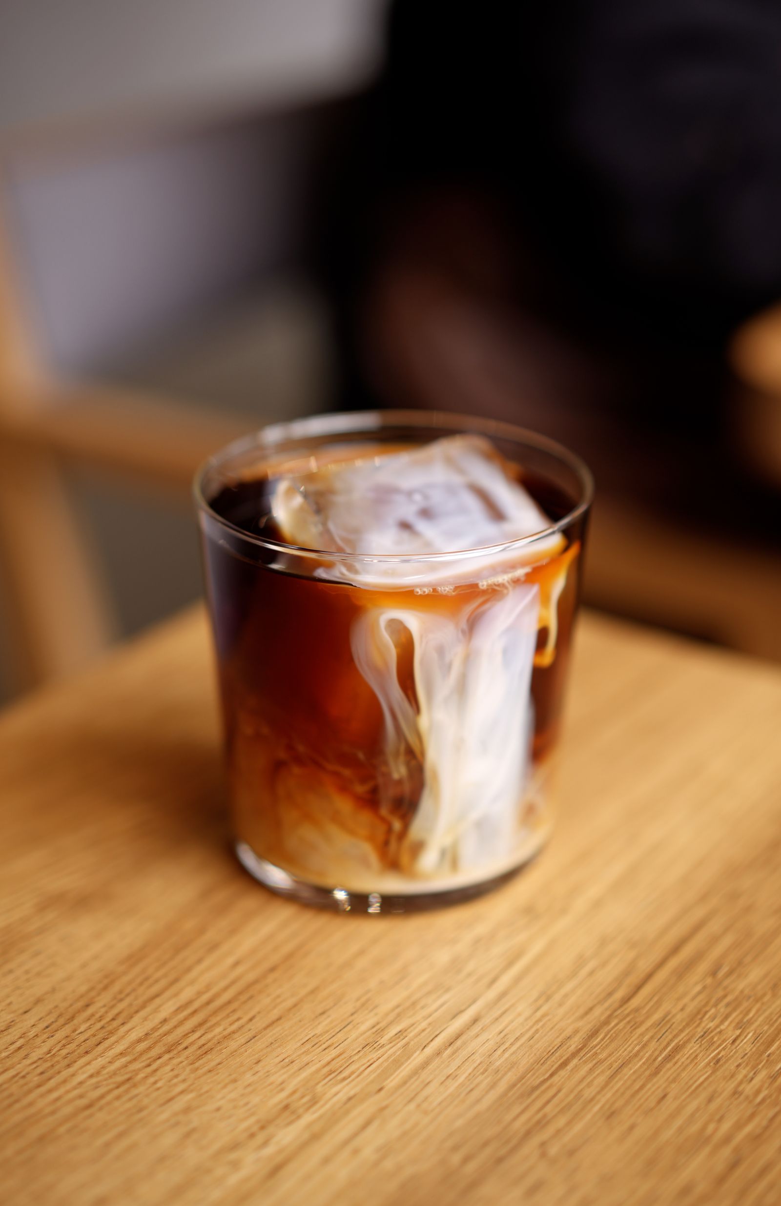 Japanese iced coffee served over ice in a clear glass